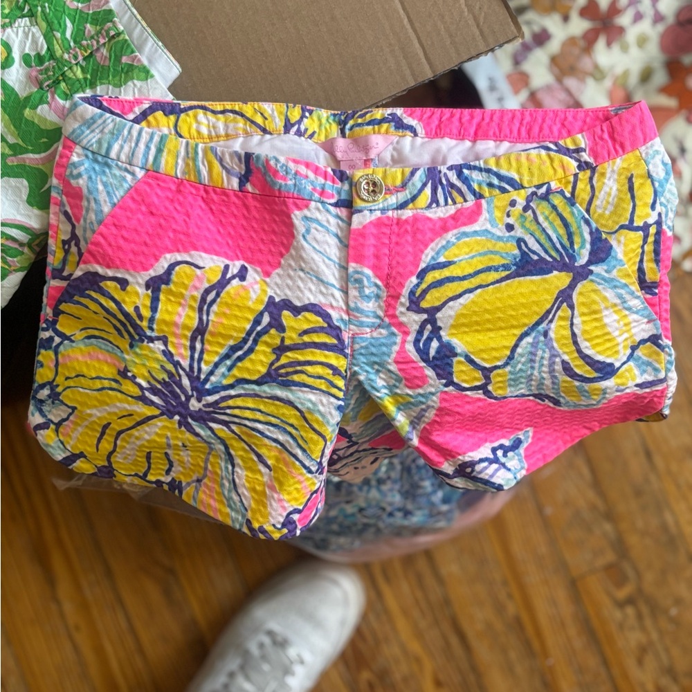 Lilly Pulitzer Pink and Yellow Floral High Waist Shorts Adie Short Kir Royal